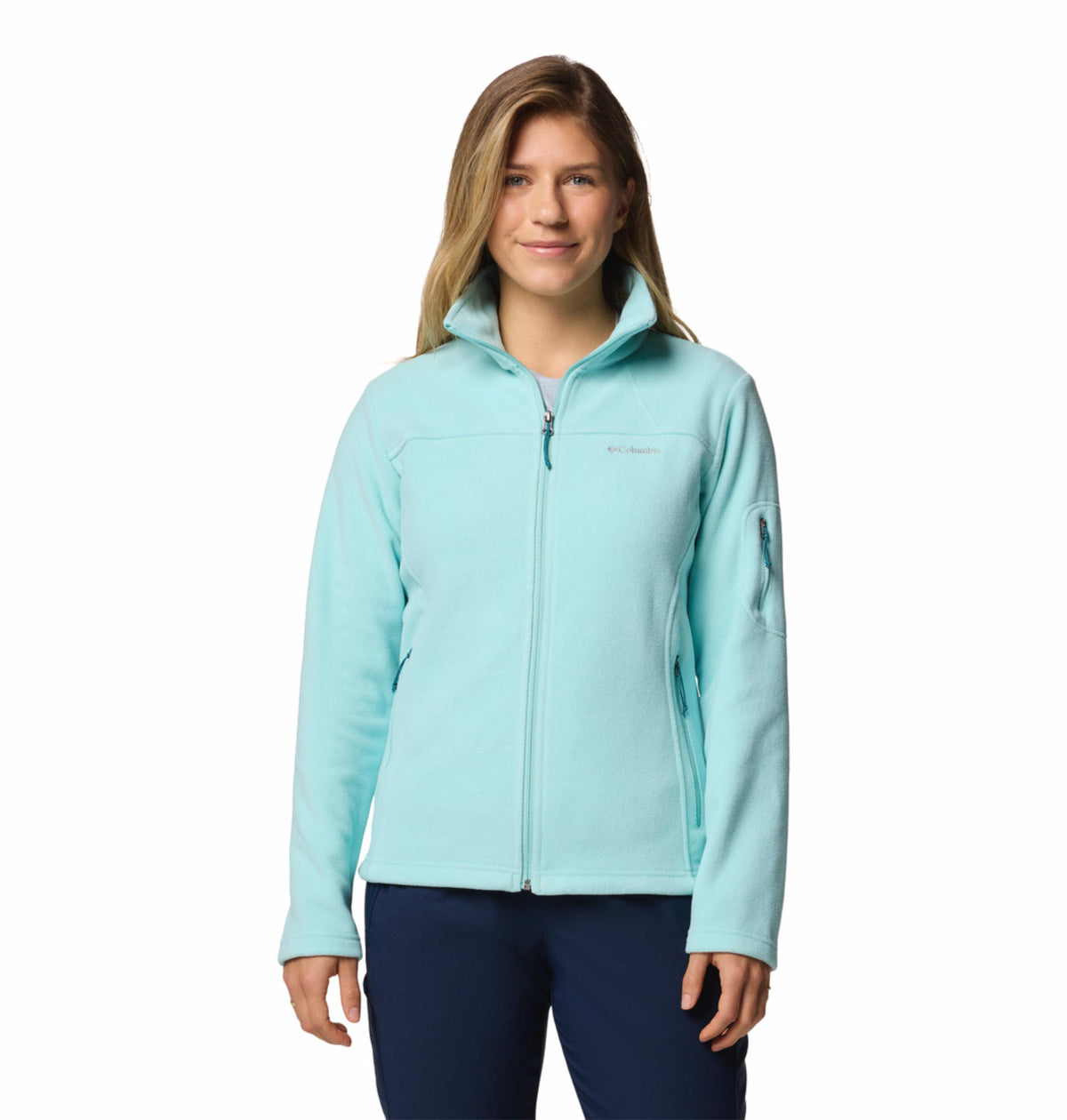 A Women Wearing Columbia Women Green Fast Trek II Jacket