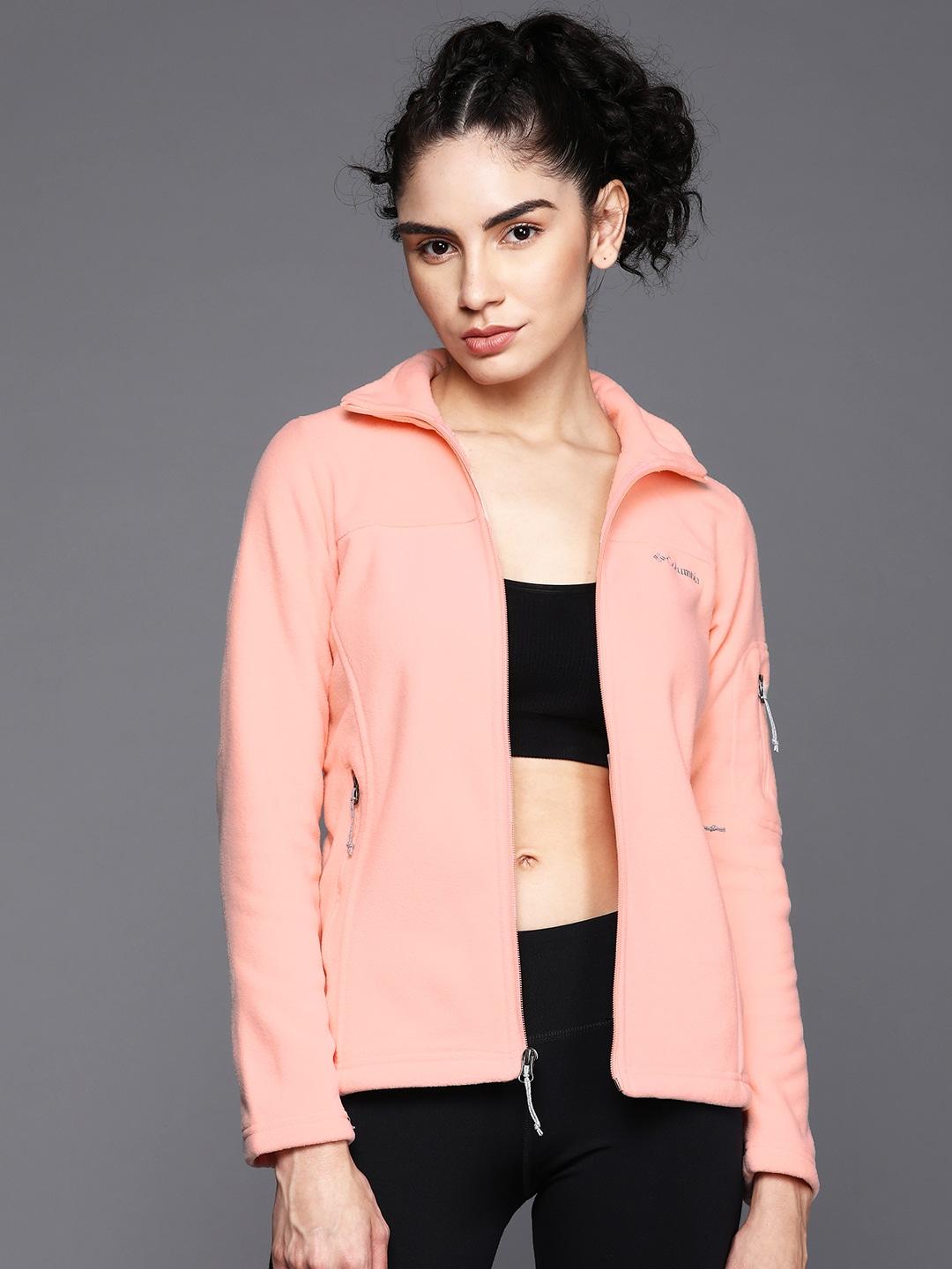 A Women Wearing Columbia Women Peach Fast Trek II Jacket