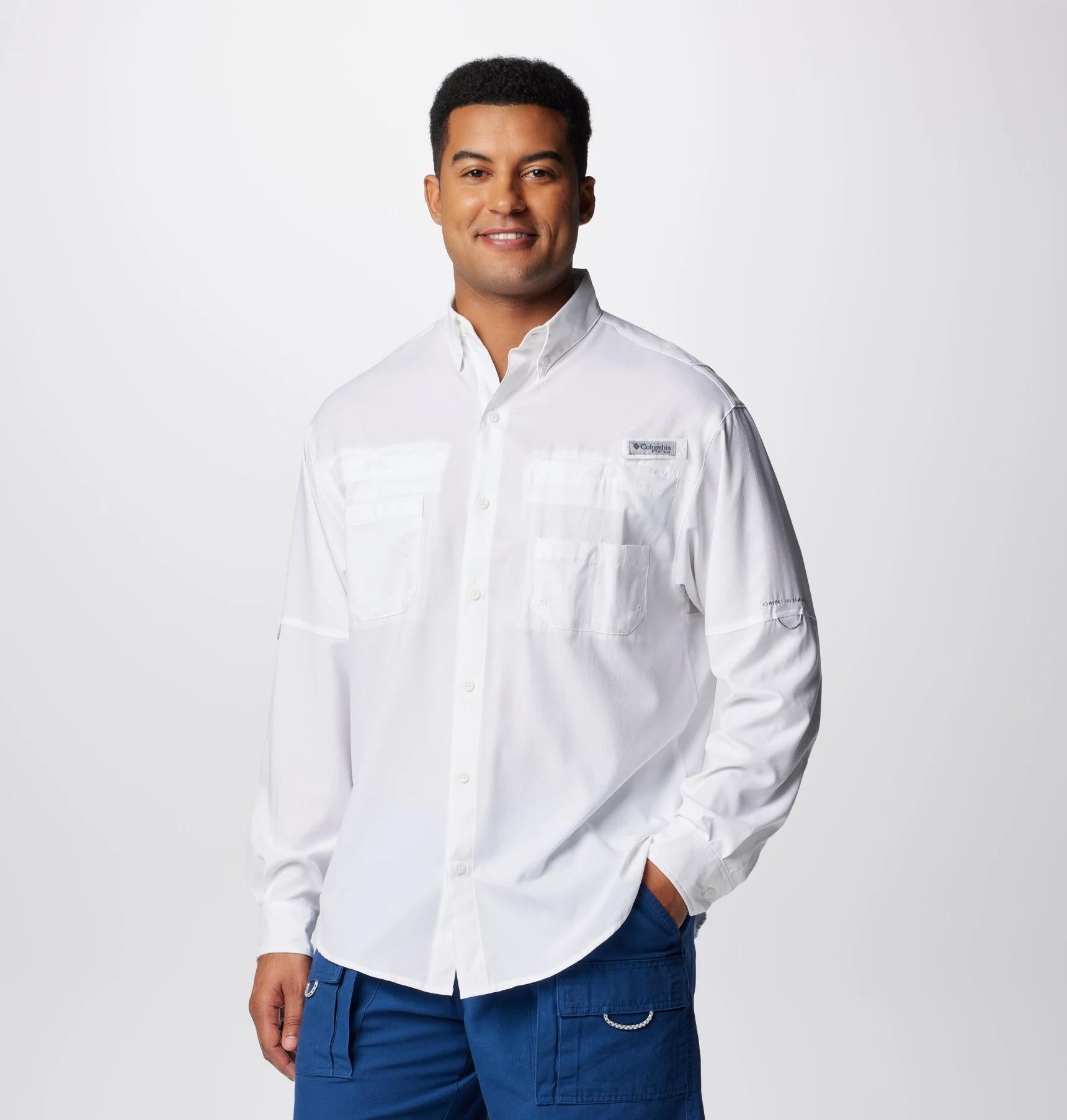 Columbia Men White Tamiami II LS Shirt (Sun Protection)