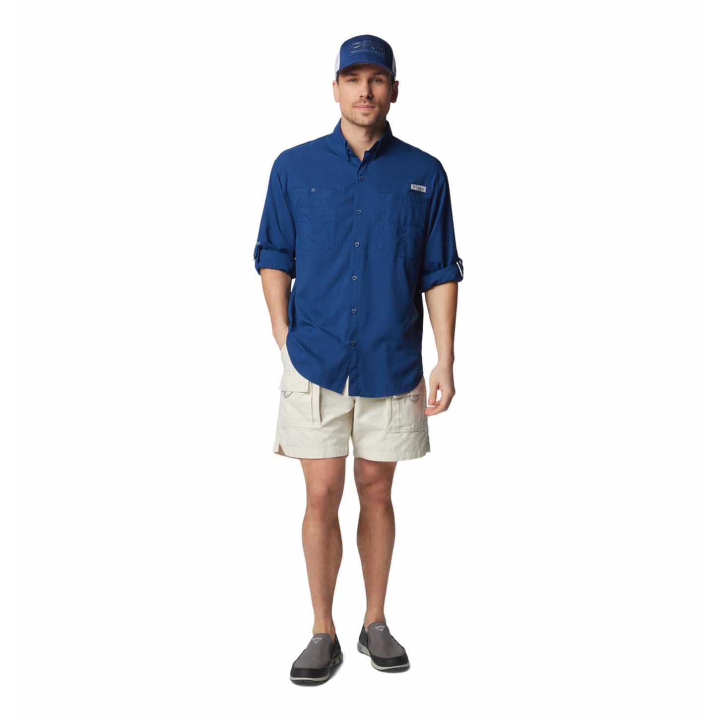 Columbia Men’s Blue Omni-Shade Tamiami II Shirt for Sun Protection