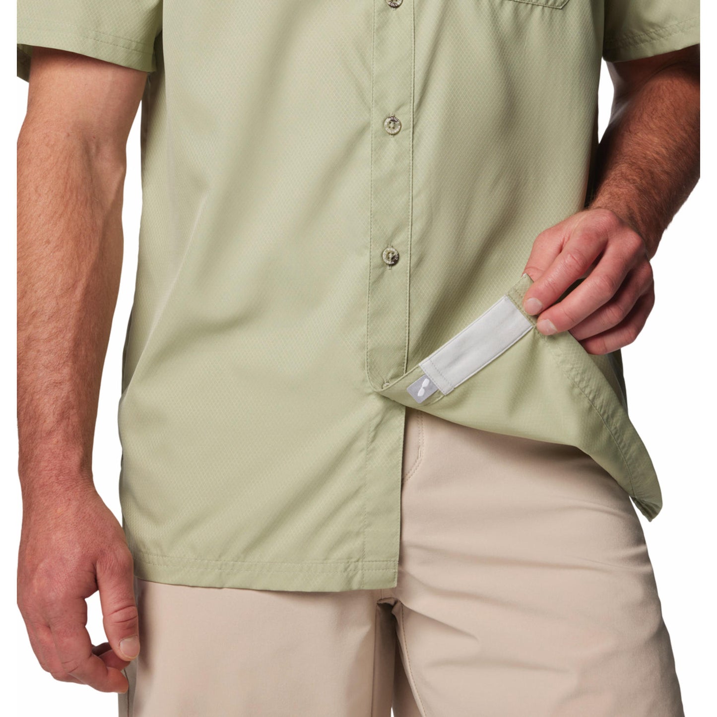 Columbia Men Green Omni-Shade Slack Tide Camp Shirt (Sun Protection)