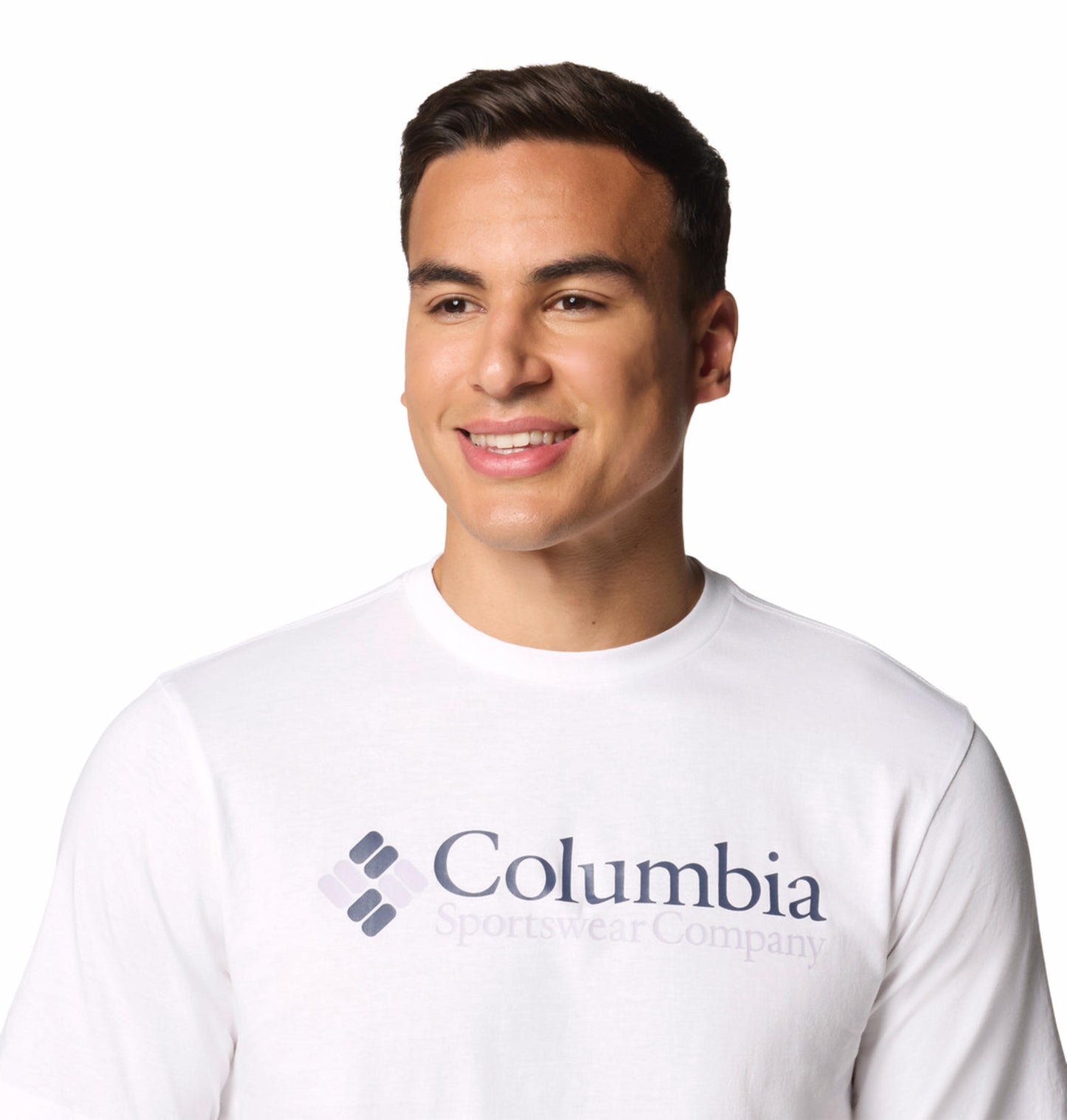 A Men Wearing Columbia Men White CSC Basic Logo Short Sleeve