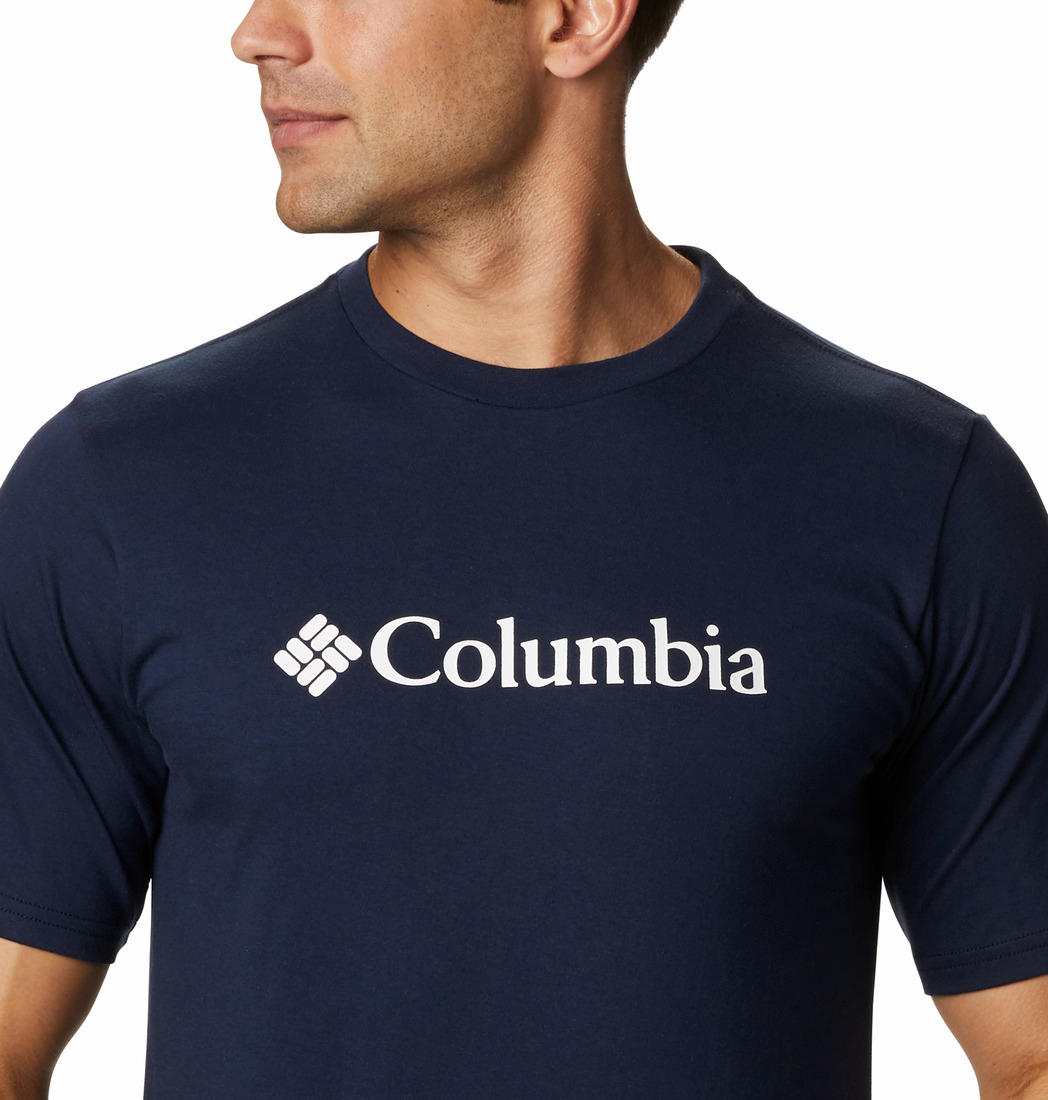 A Men Wearing Columbia Men Blue CSC Basic Logo Short Sleeve