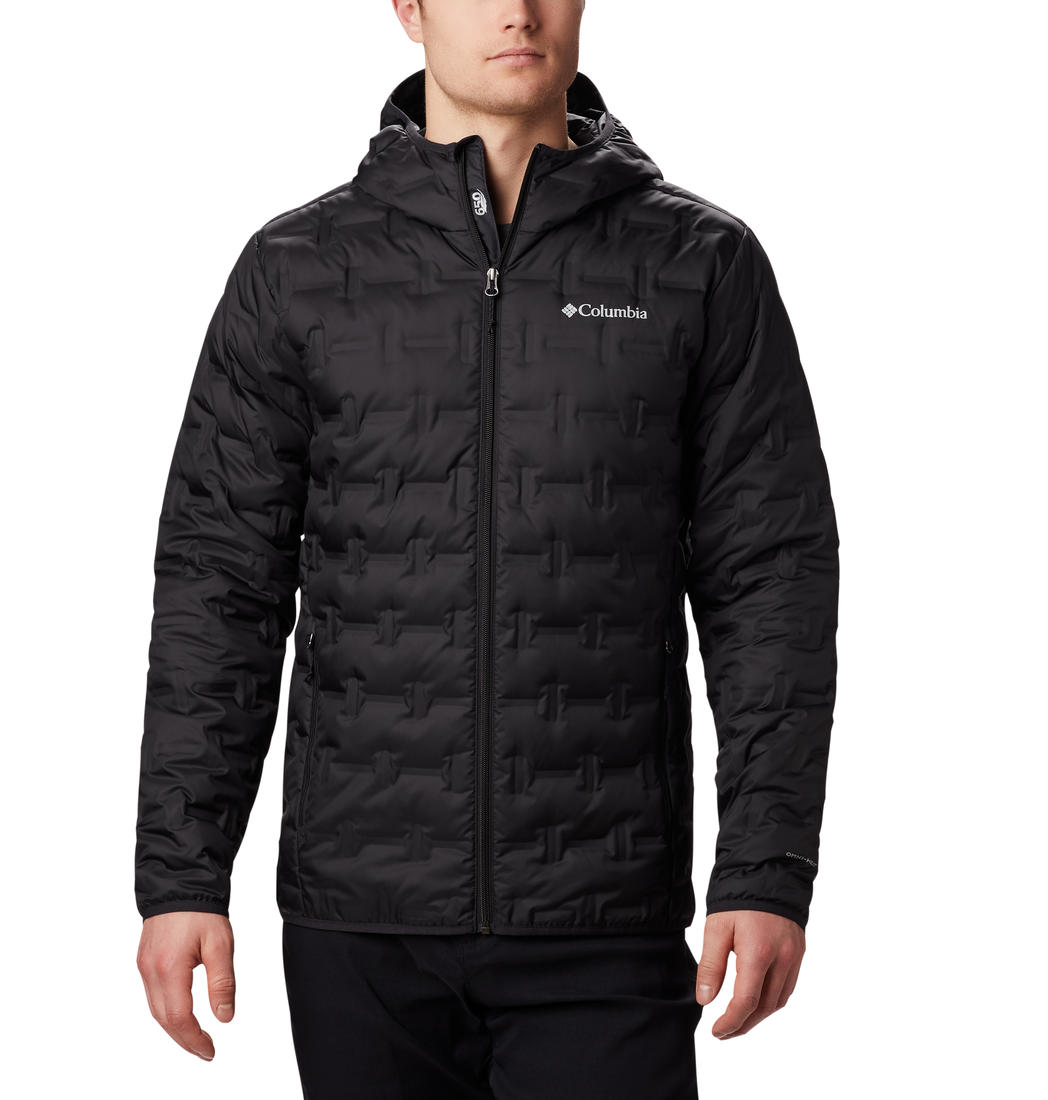 A Men Wearing Columbia Men Black Delta Ridge Down Hooded Jacket