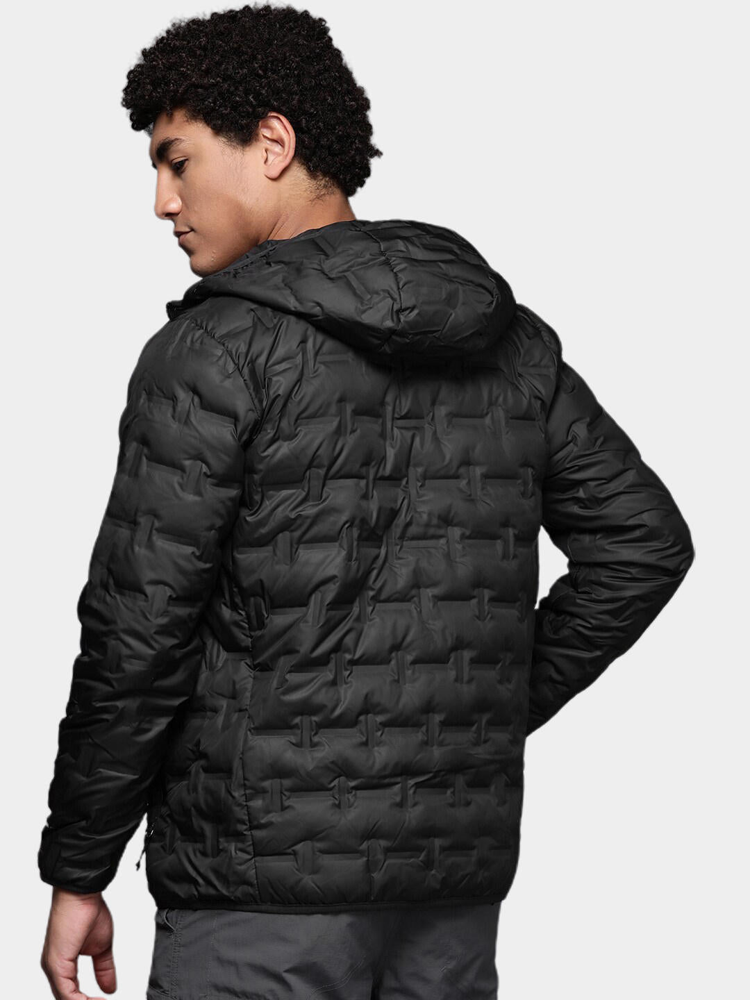 A Men Wearing Columbia Men Black Delta Ridge Down Hooded Jacket