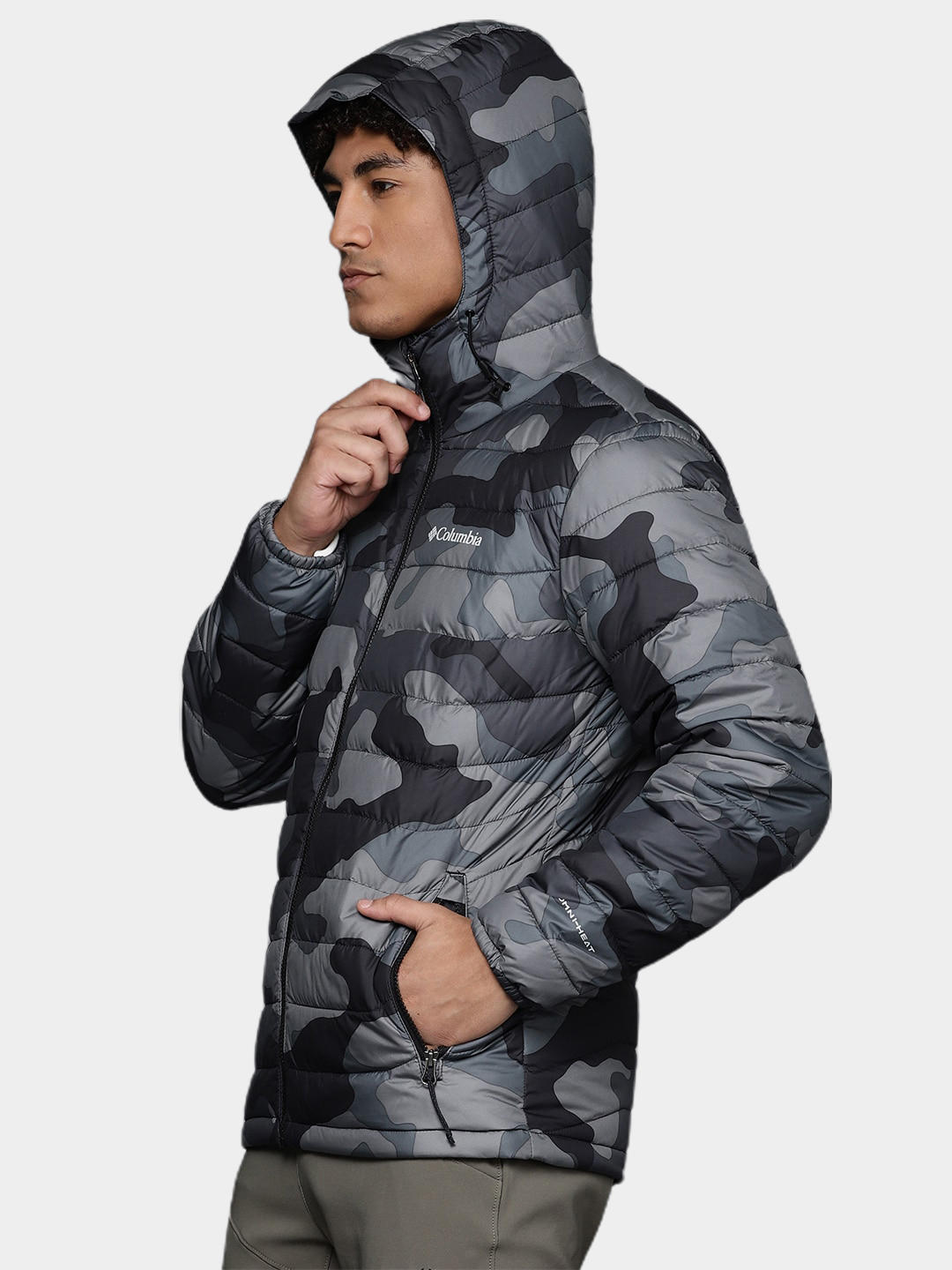 Columbia Men Black Omni-Heat Reflective Powder Lite Hooded Down Jacket