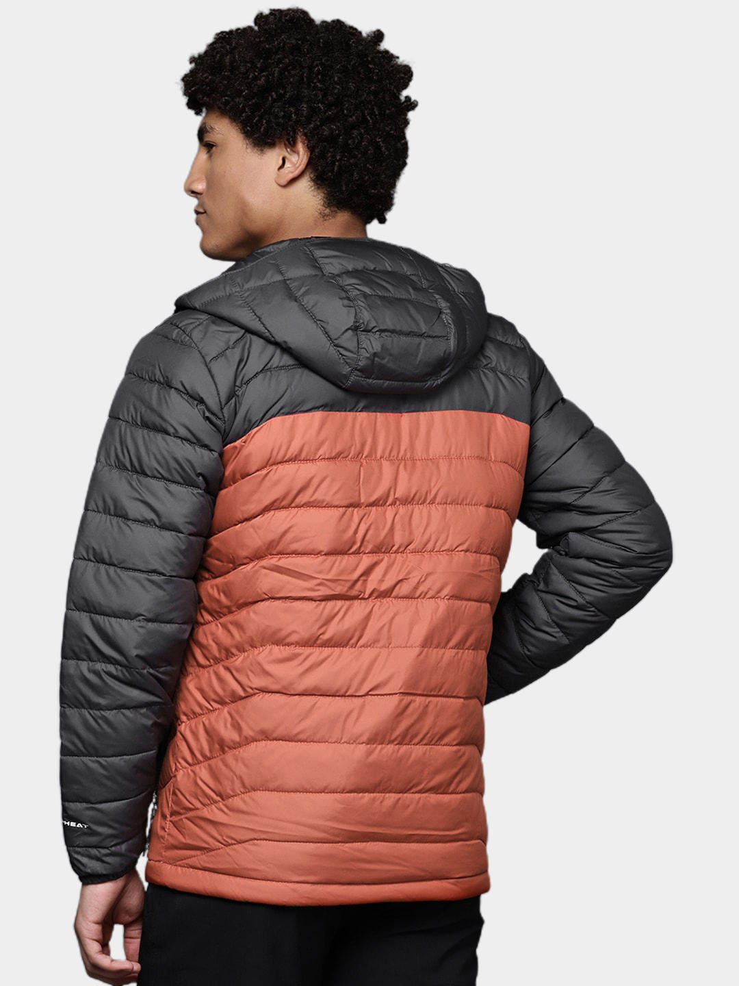 A Men Wearing Columbia Men Orange Powder Lite Hooded Jacket
