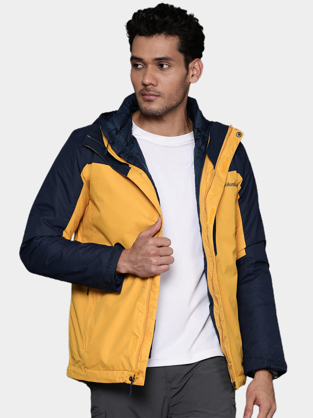 A Men Wearing Columbia Men Yellow Whirlibird IV Interchange Jacket