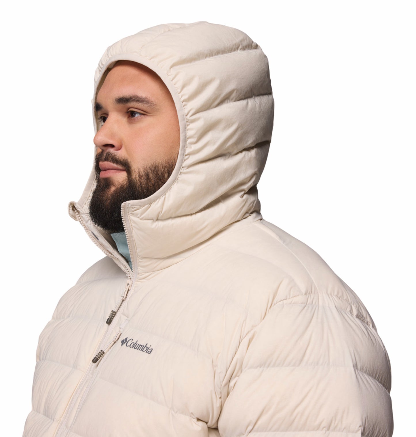 Columbia Men Beige Omni-Shield Drift Peak Stretch Hooded Down Jacket