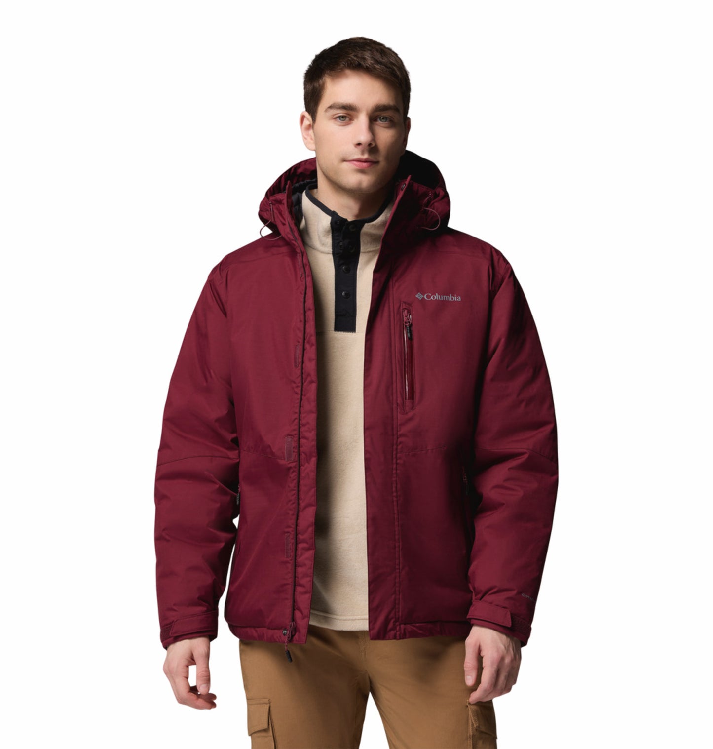 Columbia Men Red Omni-Heat Inifnity Oak Harbor II Hooded Down Jacket
