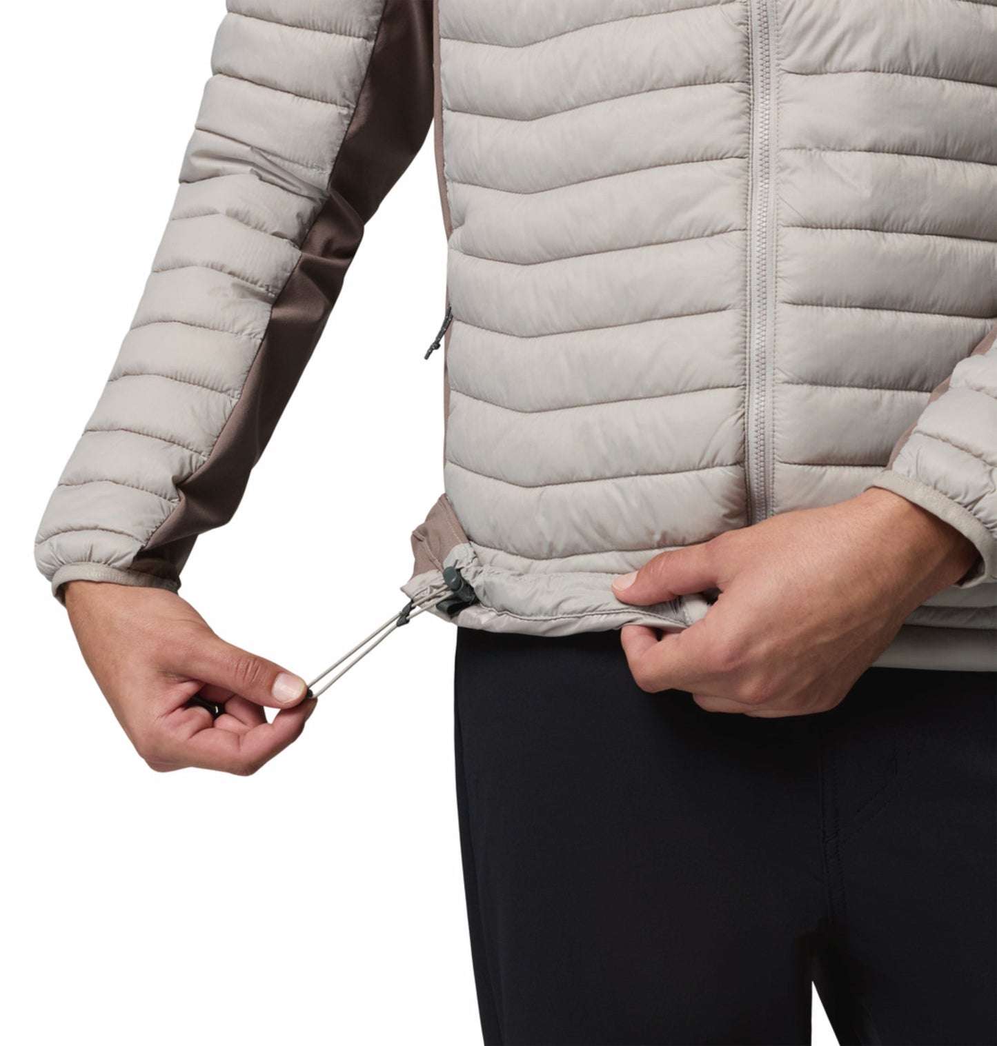men grey omni shield powder pass hybrid down jacket