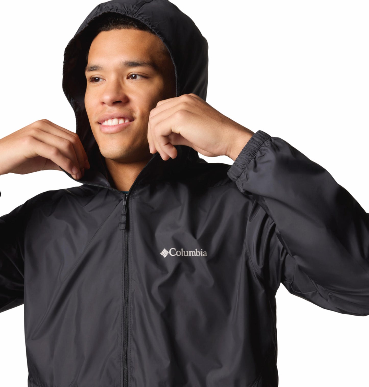 A Men Wearing Columbia Men Black Flashback II Windbreaker (Sun Protection)