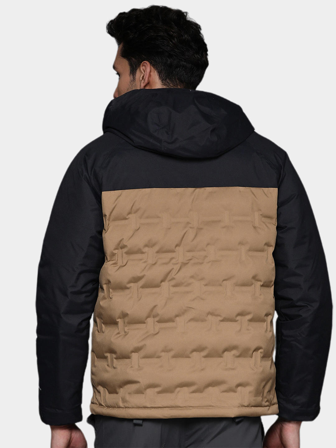 A Men Wearing Columbia Men Brown Grand Trek II Down Hooded Jacket
