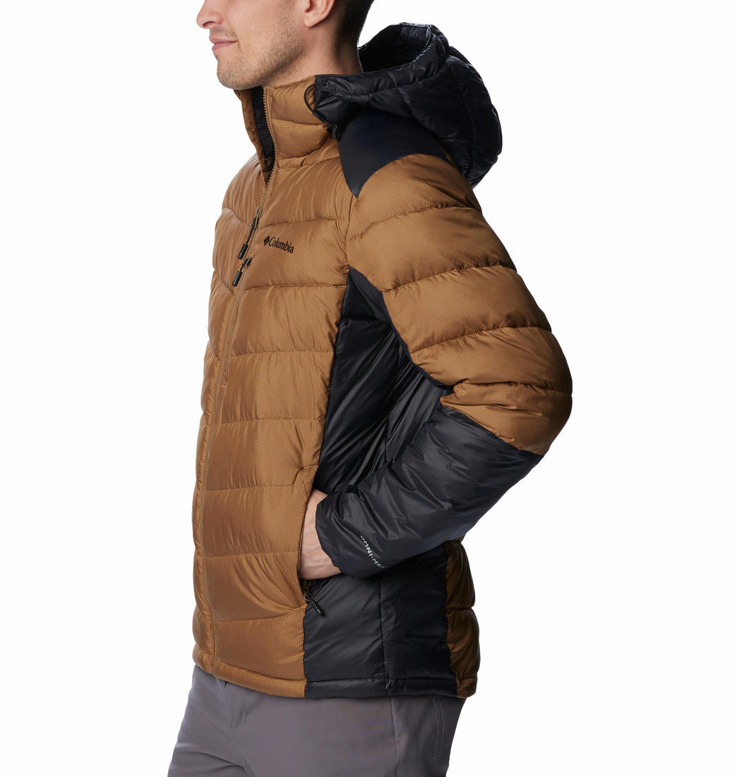Columbia Men Brown Omni-Heat Inifnity Labyrinth Loop Hooded Down Jacket