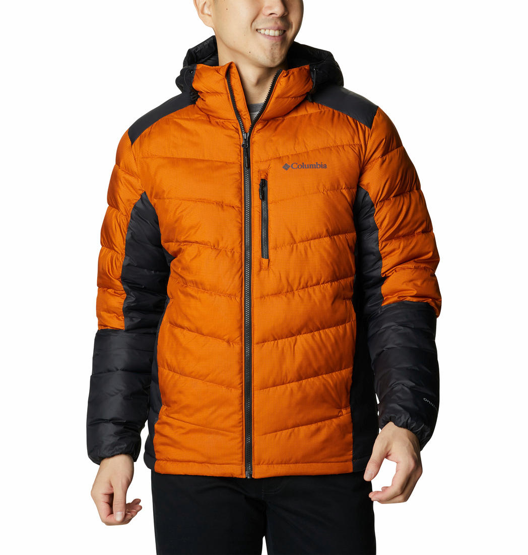Columbia Men Orange Omni-Heat Inifnity Labyrinth Loop Hooded Down Jacket