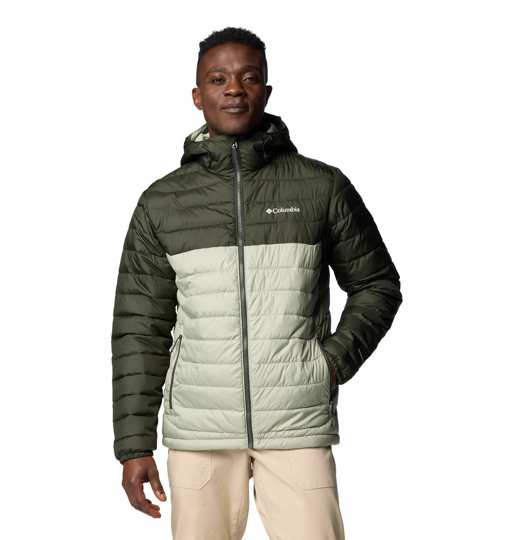 A Men Wearing Columbia Men Green Powder Lite II Hooded Jacket
