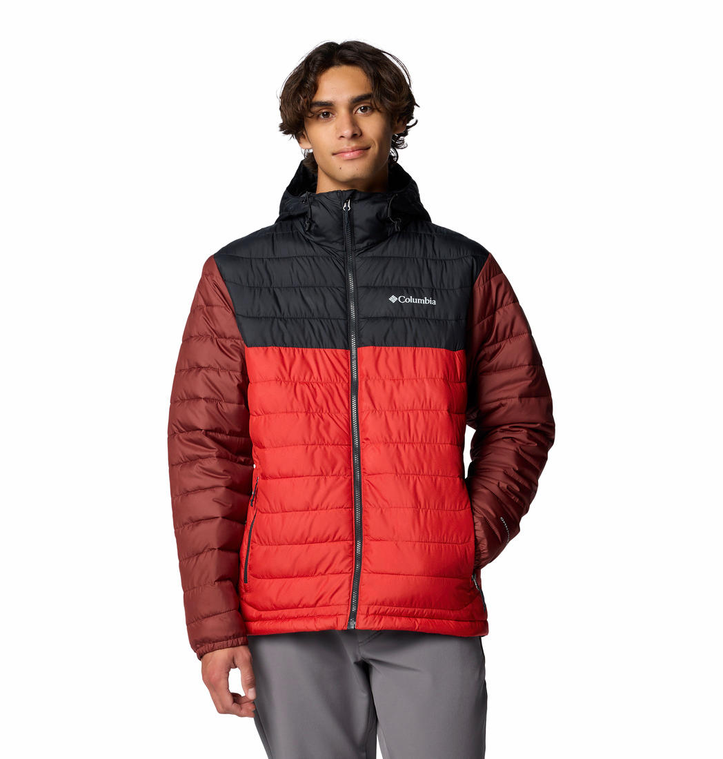 A Men Wearing Columbia Men Red Powder Lite II Hooded Jacket