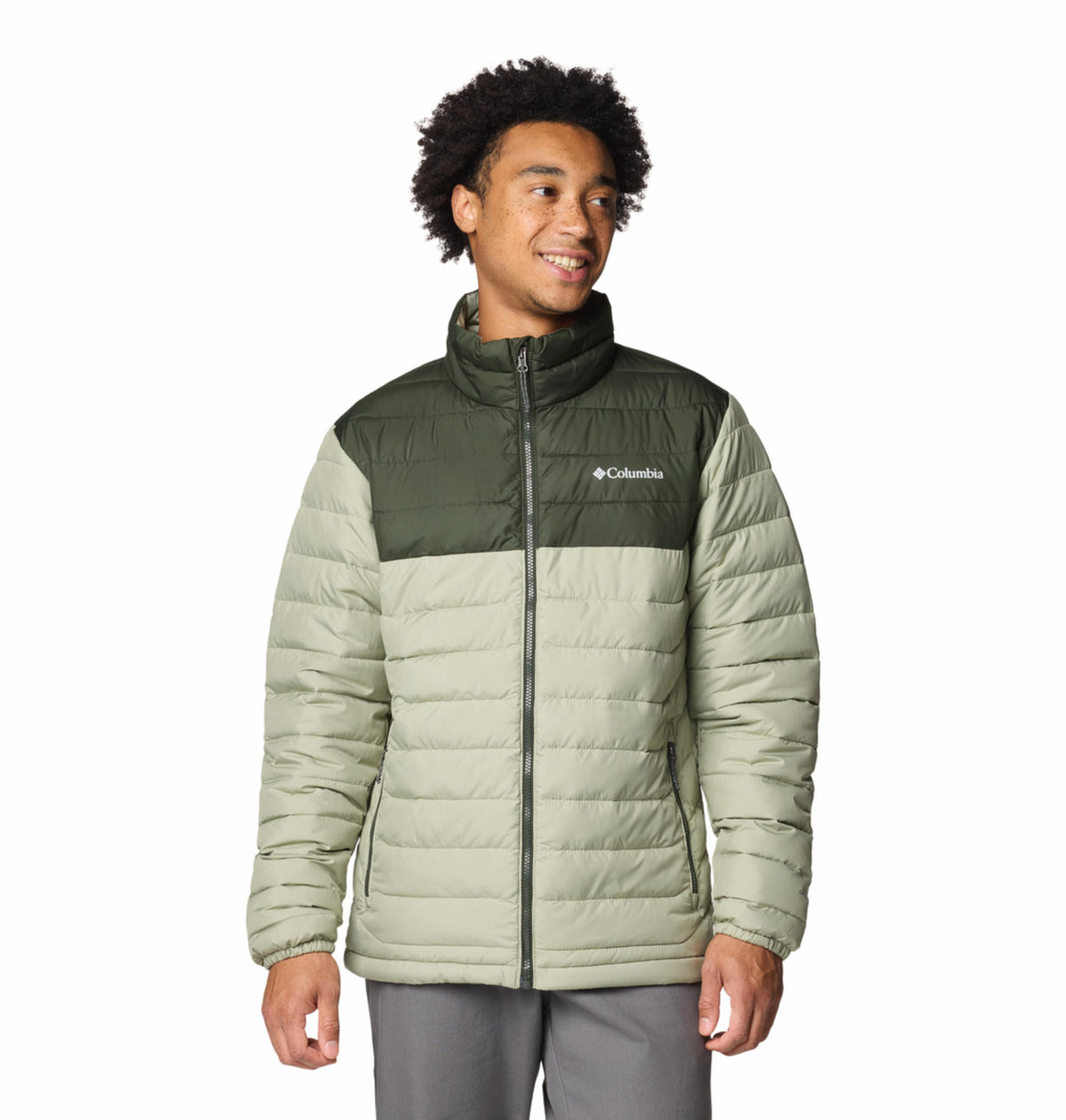 A Men Wearing Columbia Men Green Powder Lite II Jacket