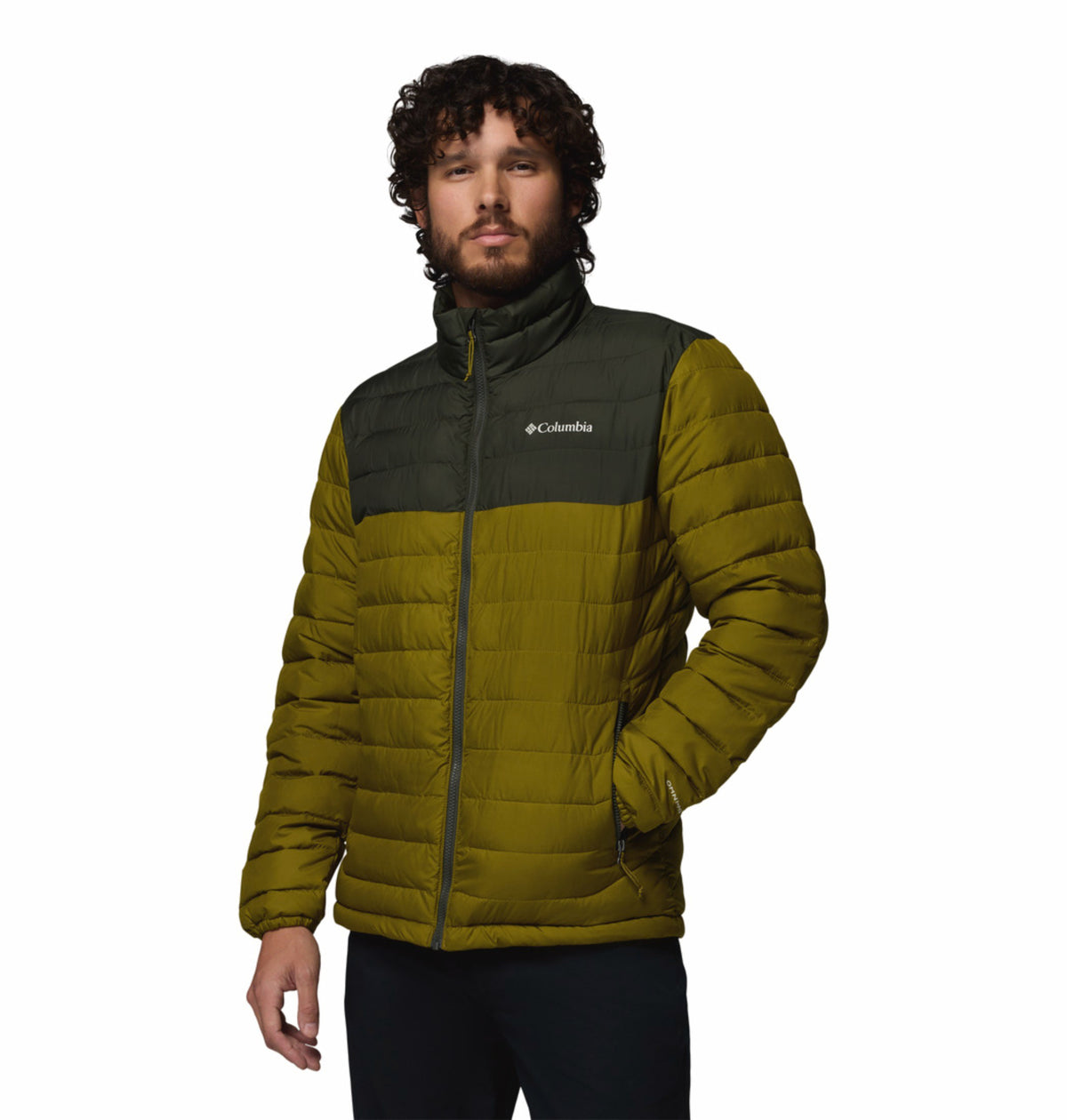Columbia Men Olive Green Omni-Heat Powder Lite II Synthetic Down Jacket