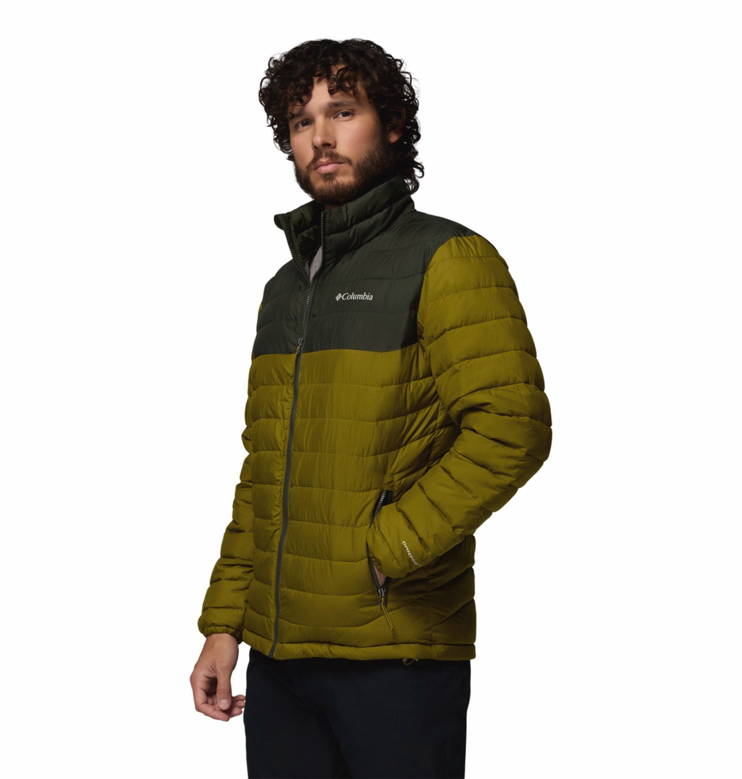 Columbia Men Olive Green Omni-Heat Powder Lite II Synthetic Down Jacket