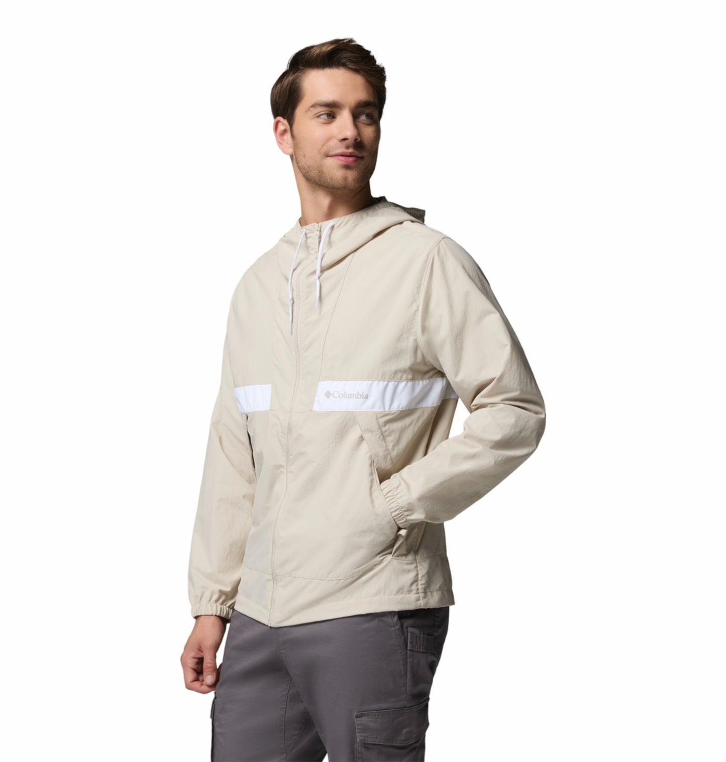 Columbia Men Beige Omni-Shade Spire Valley Protective Windbreaker Jacket