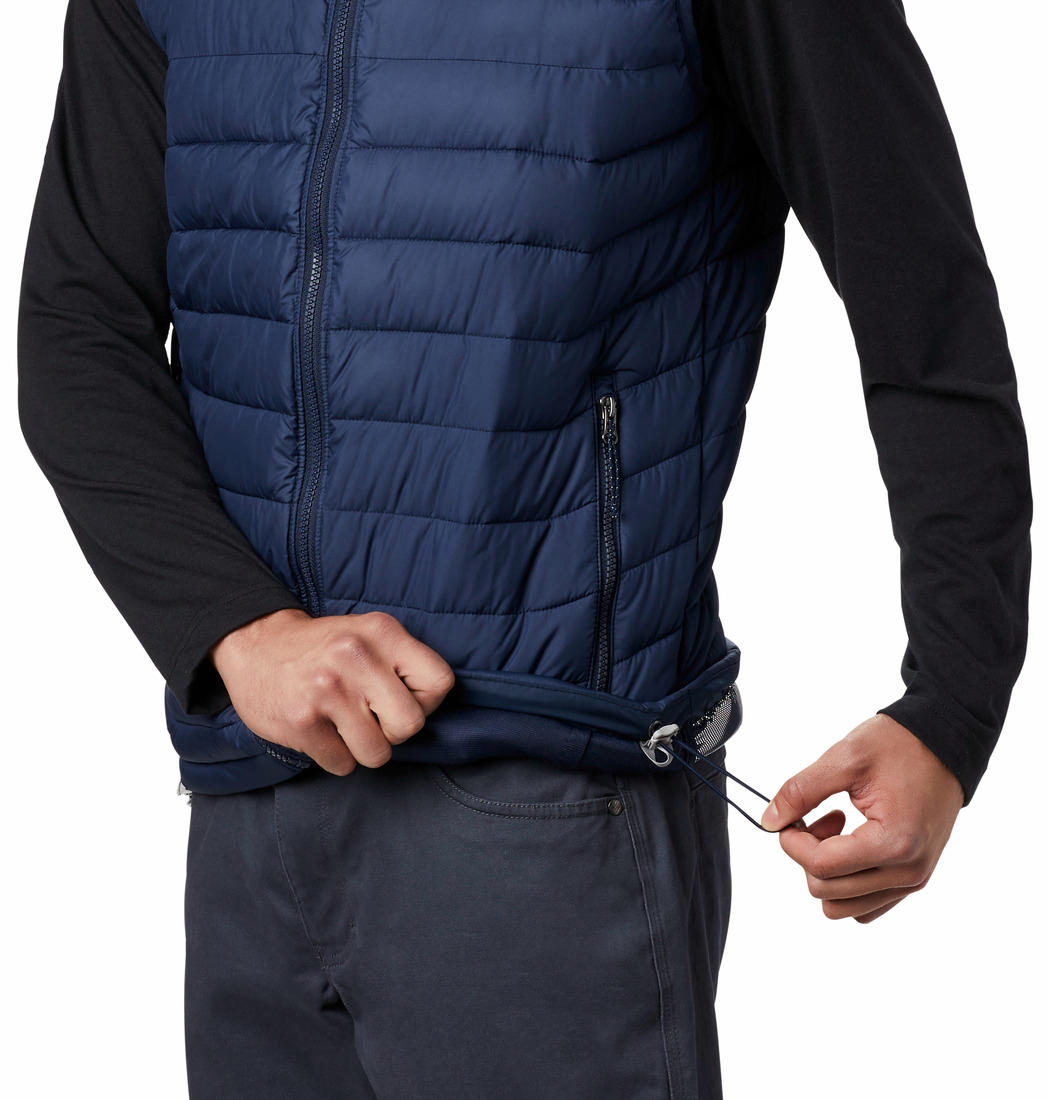 A Men Wearing Columbia Men Blue Powder Lite II Vest