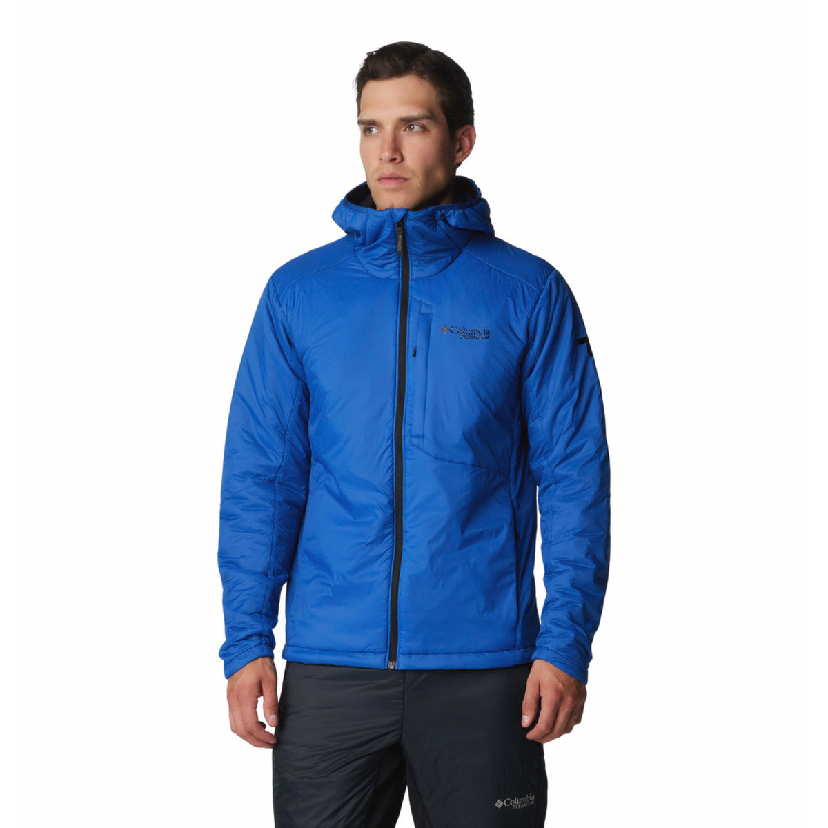 A Men Wearing Columbia Men Blue Silver Leaf Stretch Insulated II Jacket