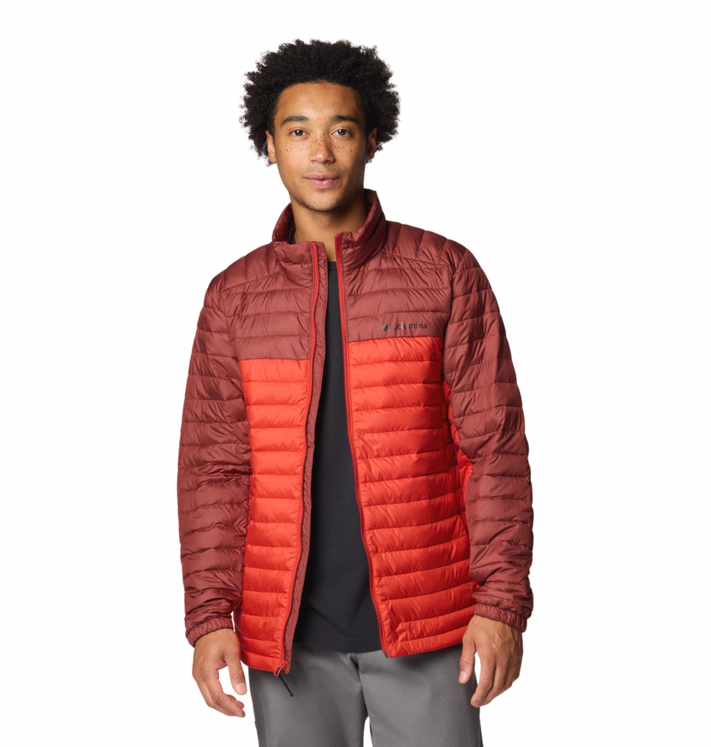 A Men Wearing Columbia Men Red Silver Falls II Jacket