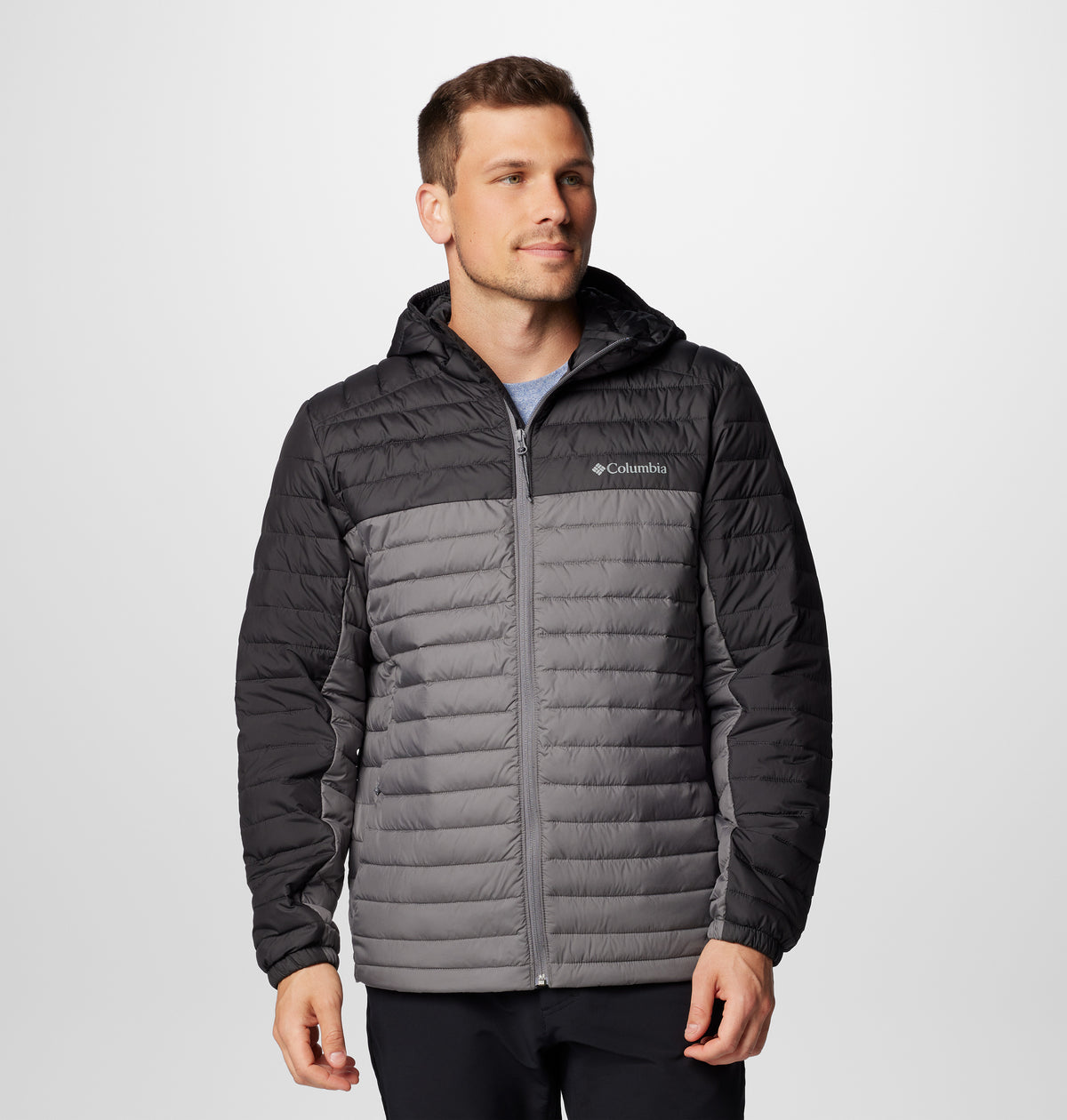 A Men Wearing Columbia Men Grey Silver Falls II Hooded Jacket