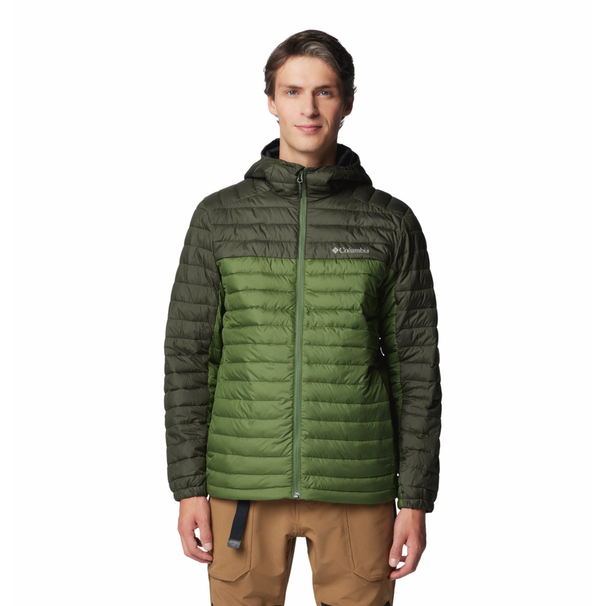 A Men Wearing Columbia Men Green Silver Falls II Hooded Jacket