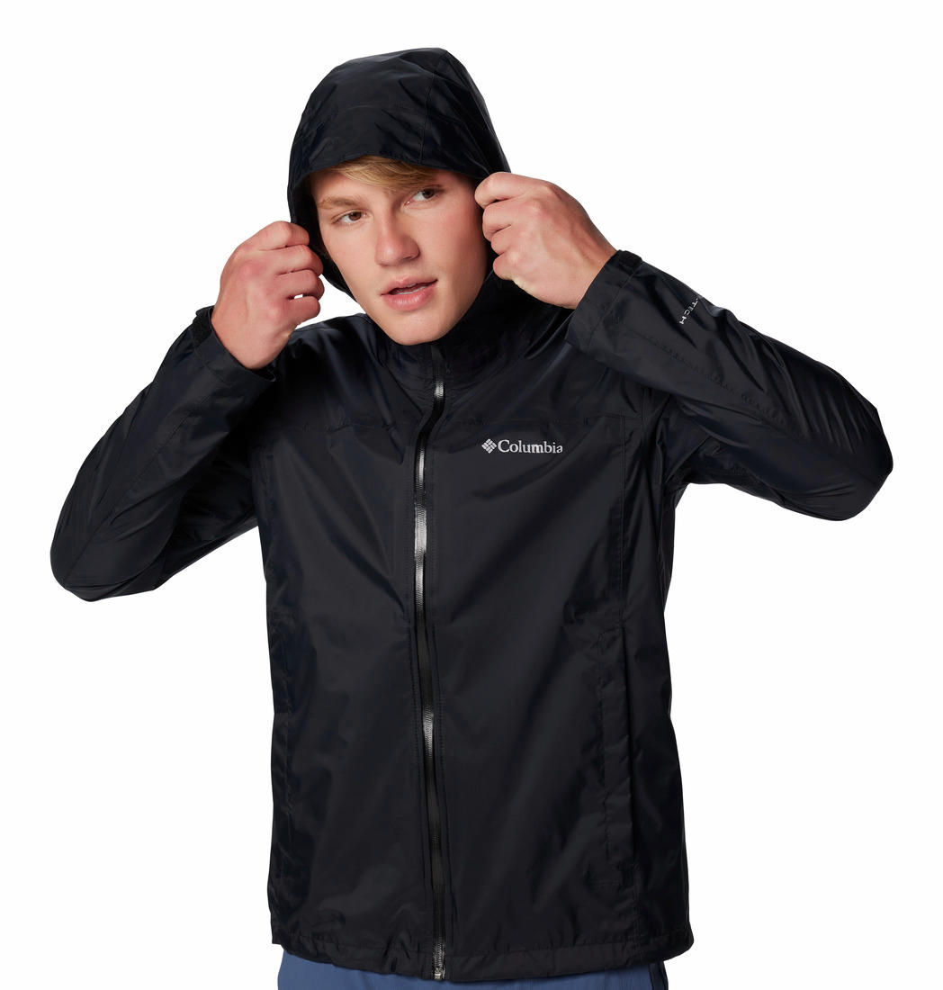 A Men Wearing Columbia Men Black EvaPOURation II Jacket Waterproof
