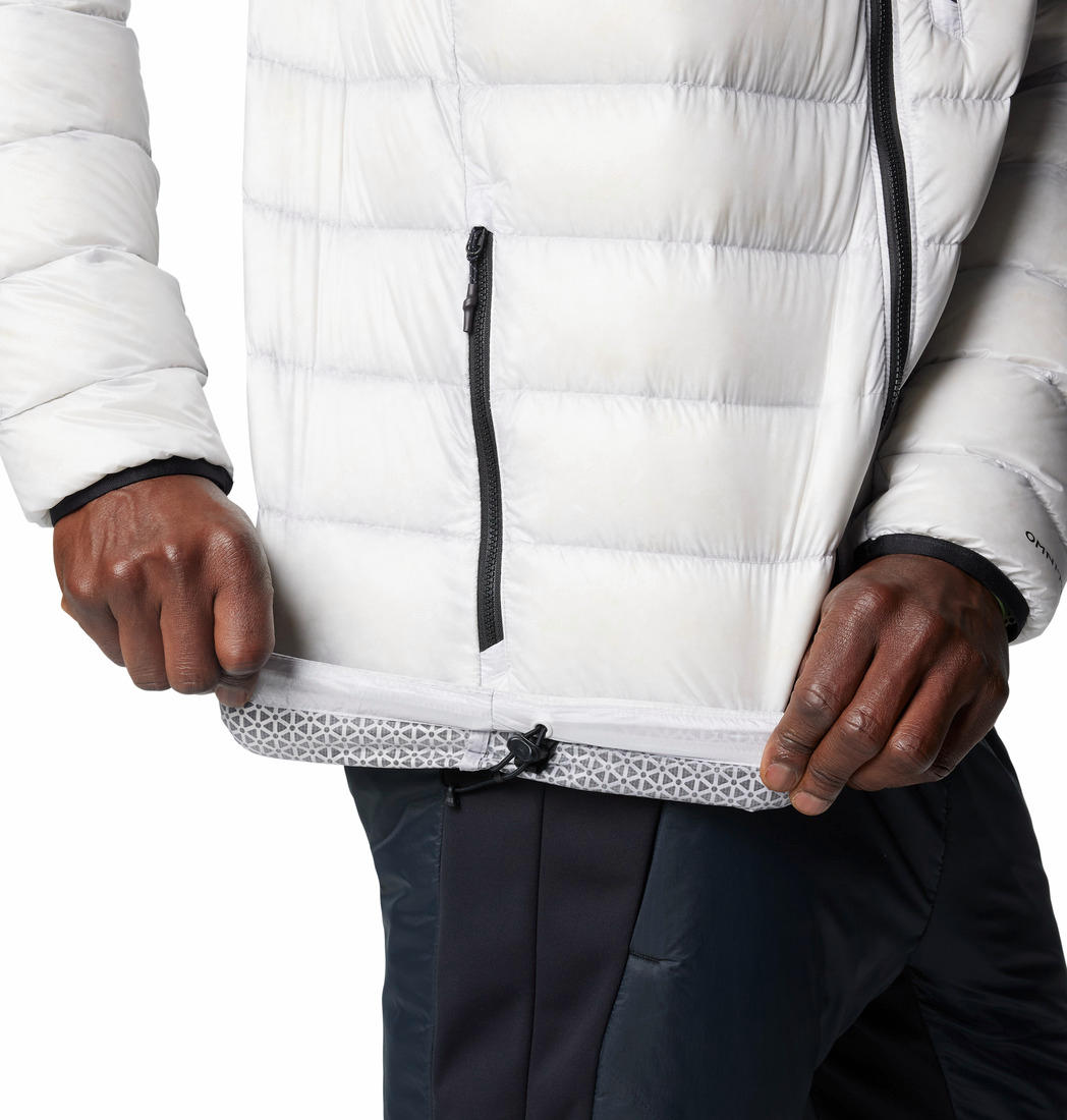 A Men Wearing Columbia Men Grey Arctic Crest Down Hooded Jacket