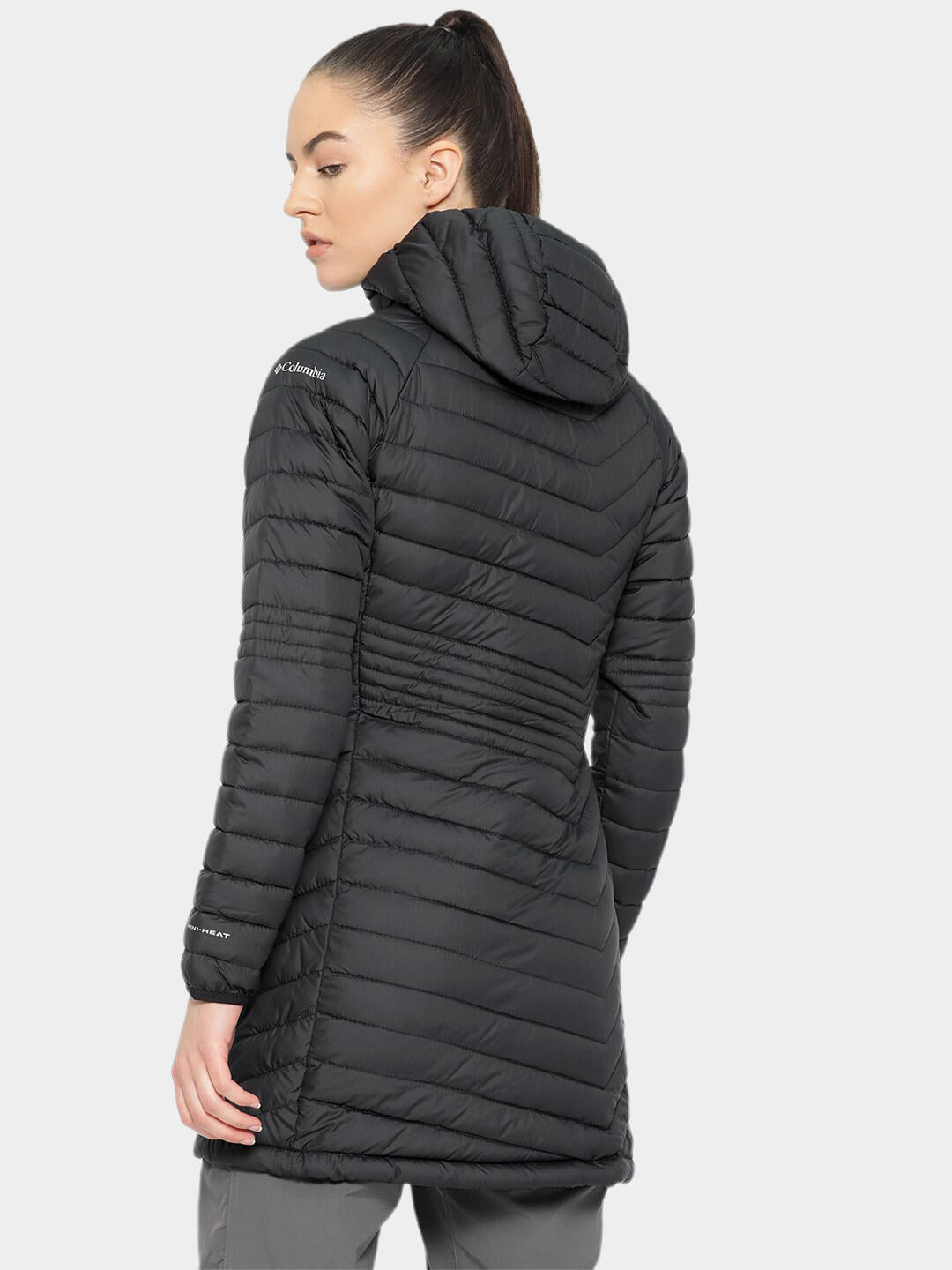 A Women Wearing Columbia Women Black Powder Lite Mid Jacket