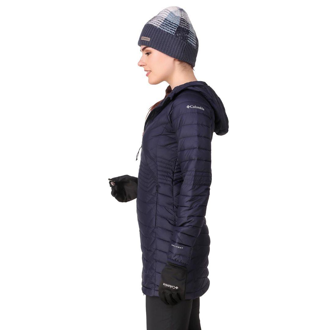 A Women Wearing Columbia Women Navy Blue Powder Lite Mid Jacket