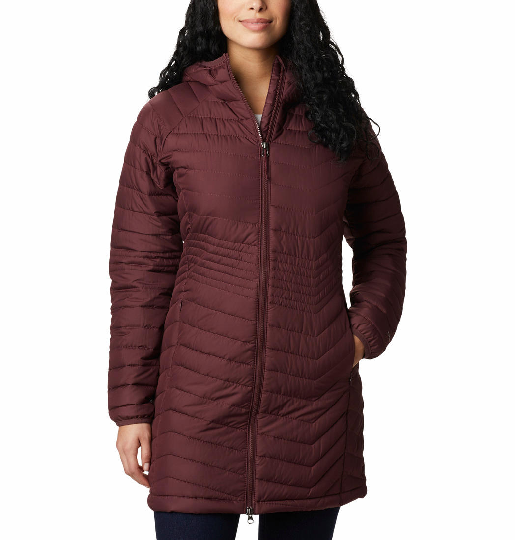 A Women Wearing Columbia Women Maroon Powder Lite Mid Jacket