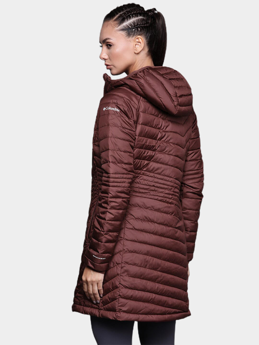A Women Wearing Columbia Women Maroon Powder Lite Mid Jacket