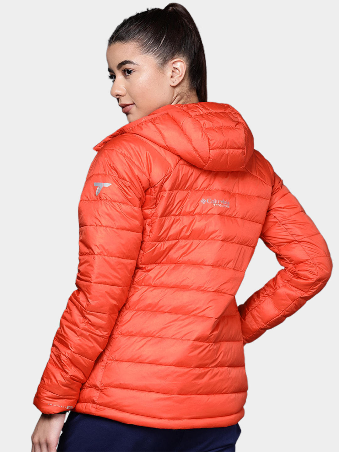Columbia Women Orange Omni-Heat 3D Snow Country Hooded Down Jacket