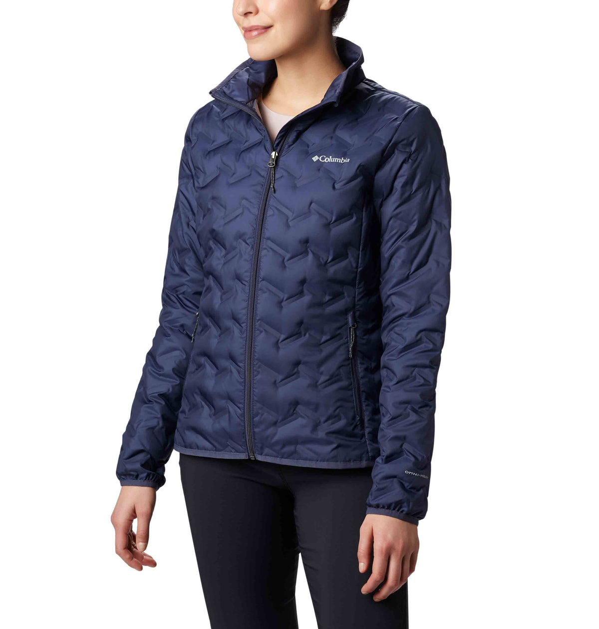 A Women Wearing Columbia Women Blue Delta Ridge Down Jacket
