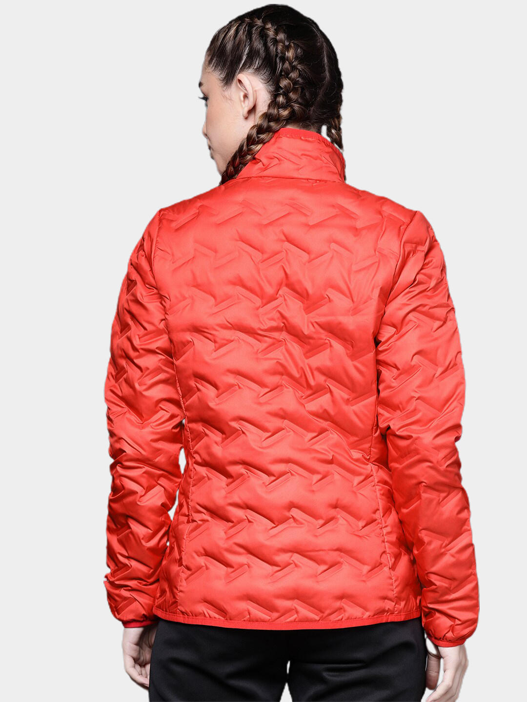 A Women Wearing Columbia Women Red Delta Ridge Down Jacket