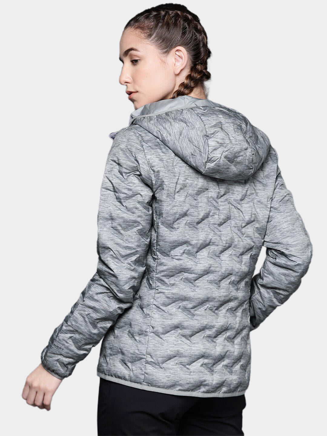 A Women Wearing Columbia Women Grey Delta Ridge Down Hooded Jacket