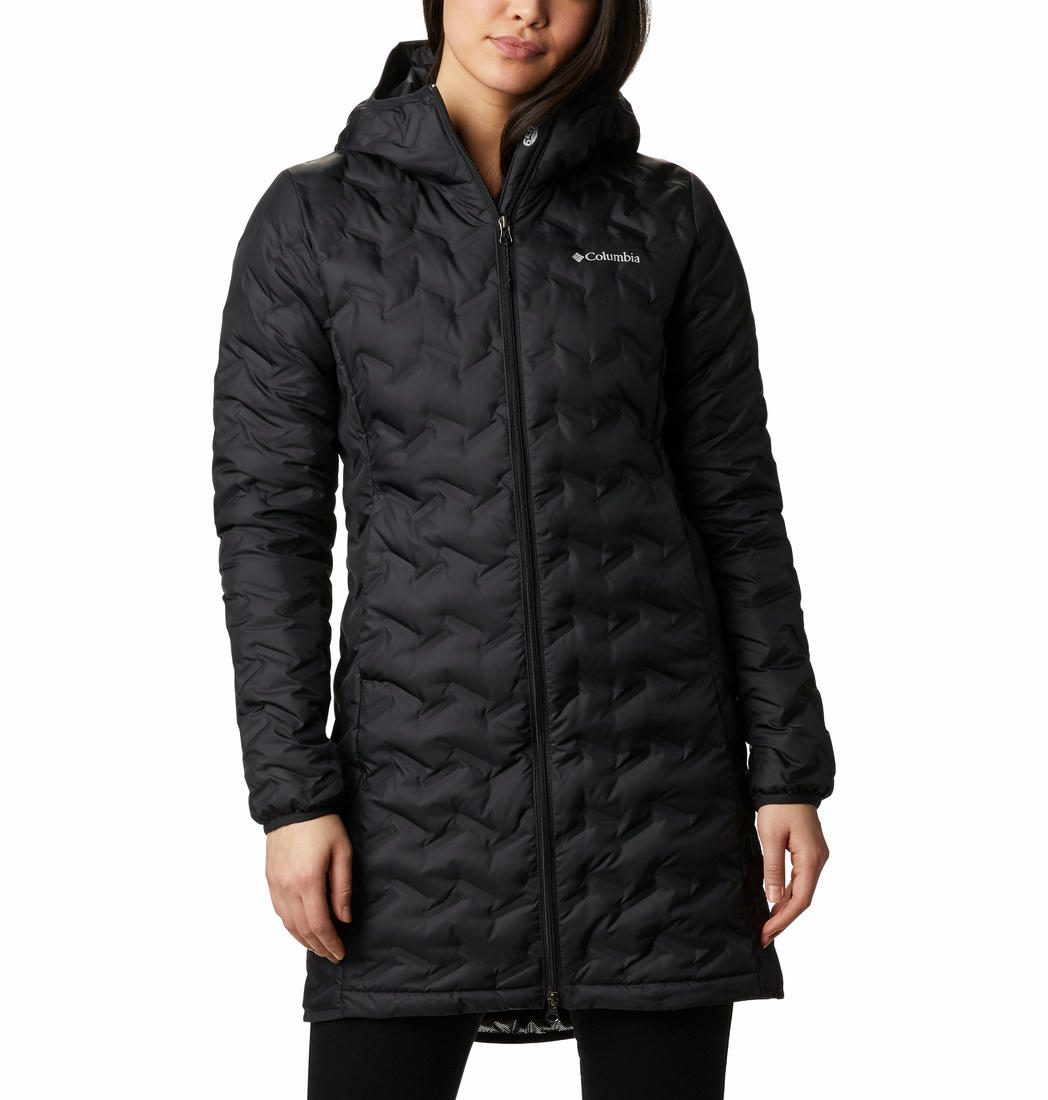 A Women Wearing Columbia Women Black Delta Ridge Long Down Jacket