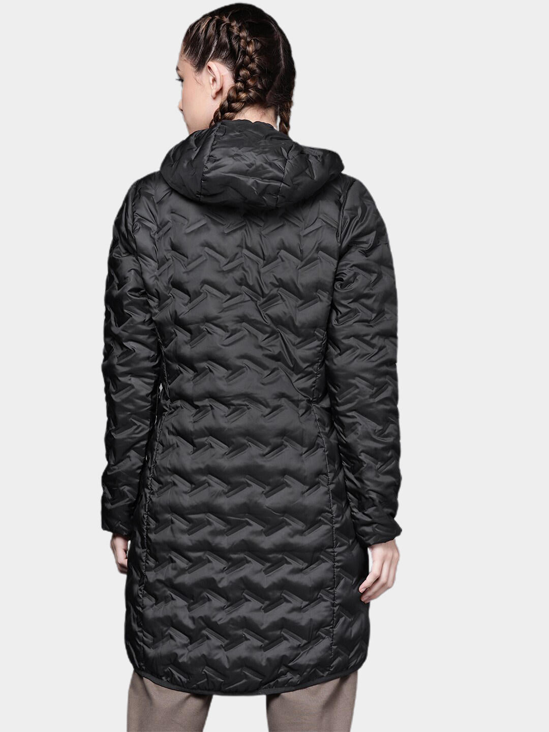 A Women Wearing Columbia Women Black Delta Ridge Long Down Jacket