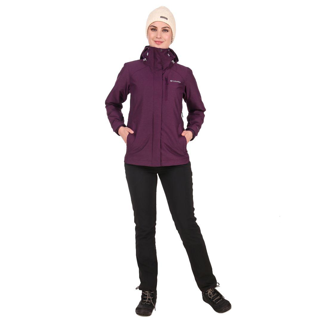 A Women Wearing Columbia Women Maroon Whirlibird IV Interchange Jacket