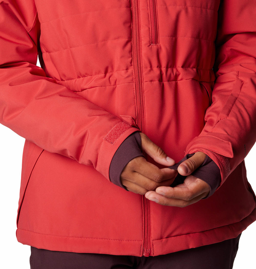 A Women Wearing Columbia Women Red Powdered Peak Insulated Jacket