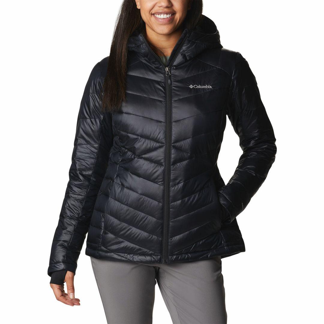 A Women Wearing Columbia Women Black Joy Peak Hooded Jacket