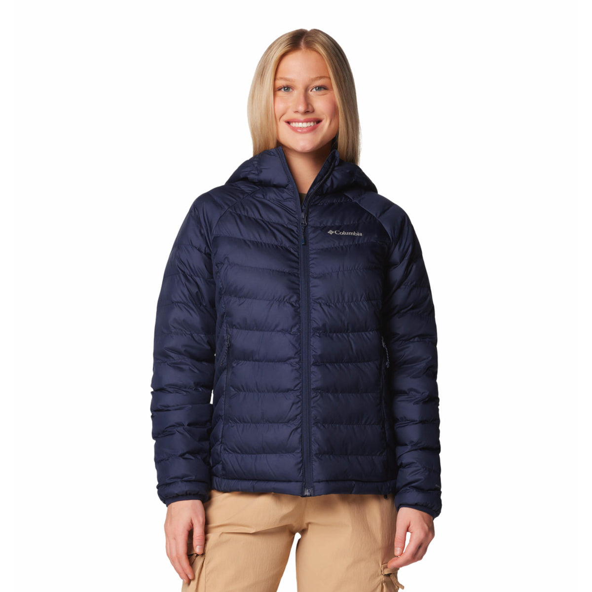 Columbia Women Navy Blue Omni-Heat Reflective Powder Lite II Hooded Down Jacket