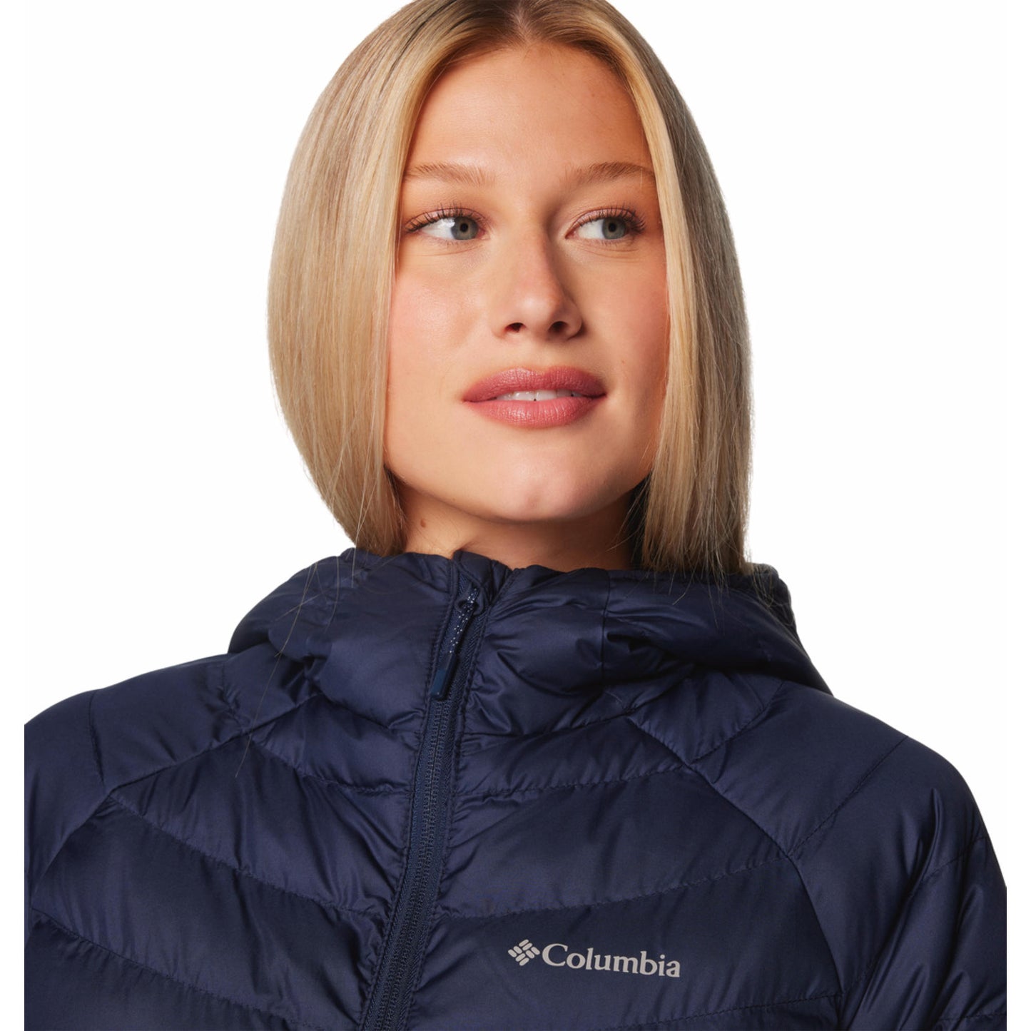 Columbia Women Navy Blue Omni-Heat Reflective Powder Lite II Hooded Down Jacket