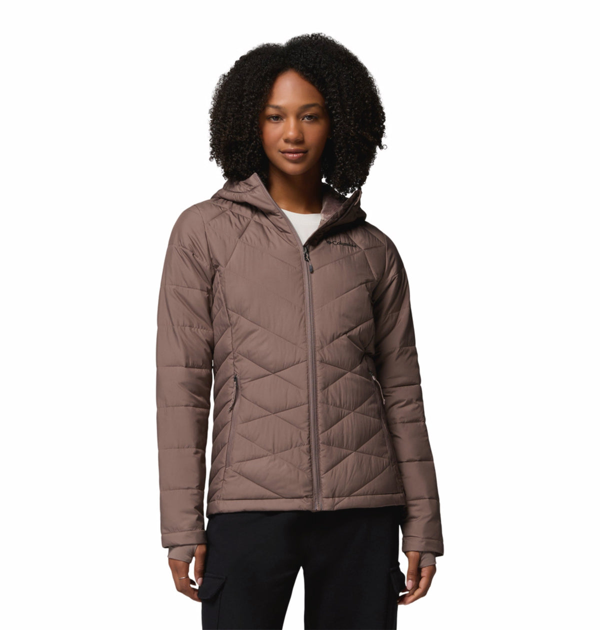 women brown omni heat reflective heavenly down jacket
