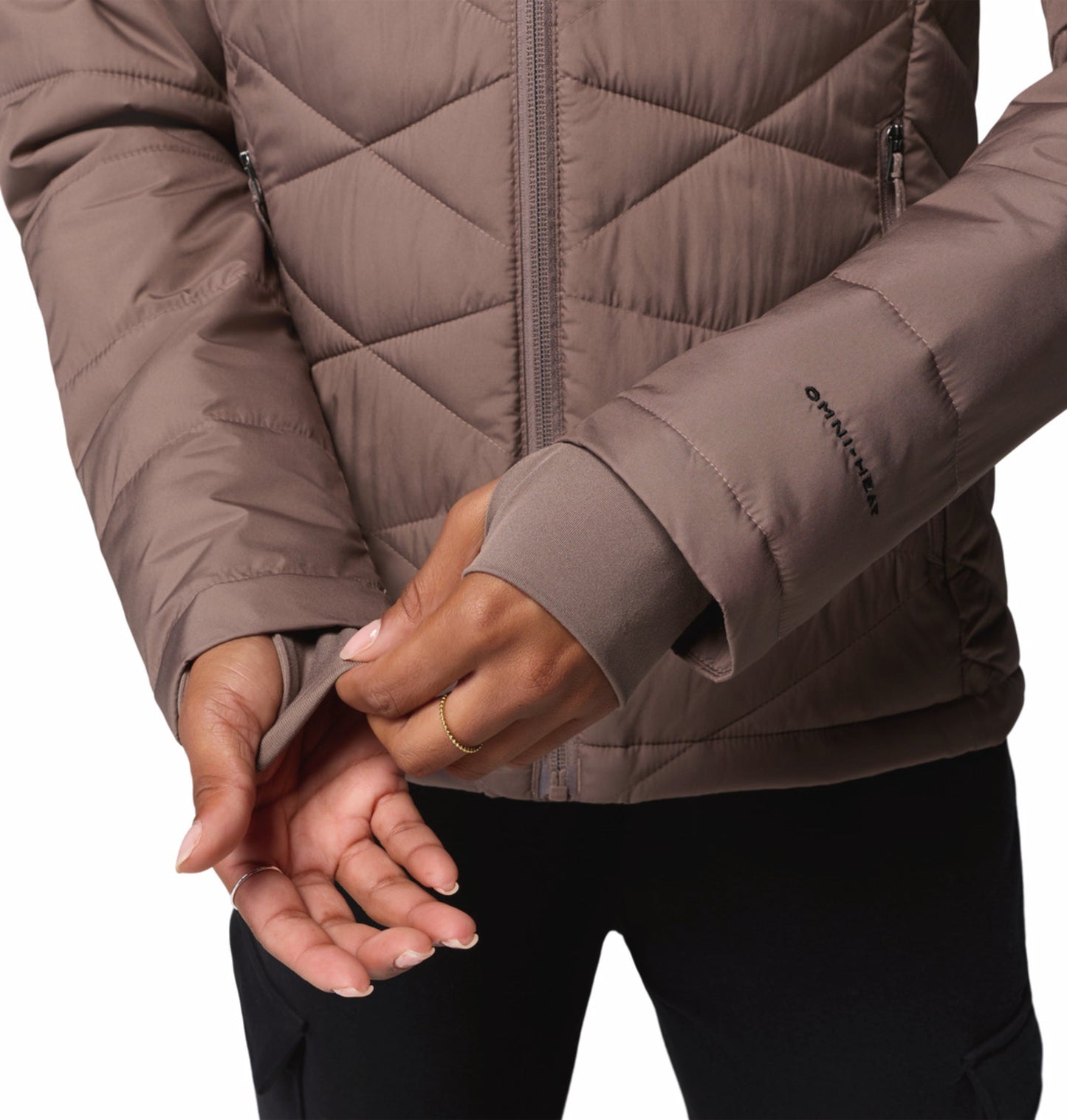 women brown omni heat reflective heavenly down jacket
