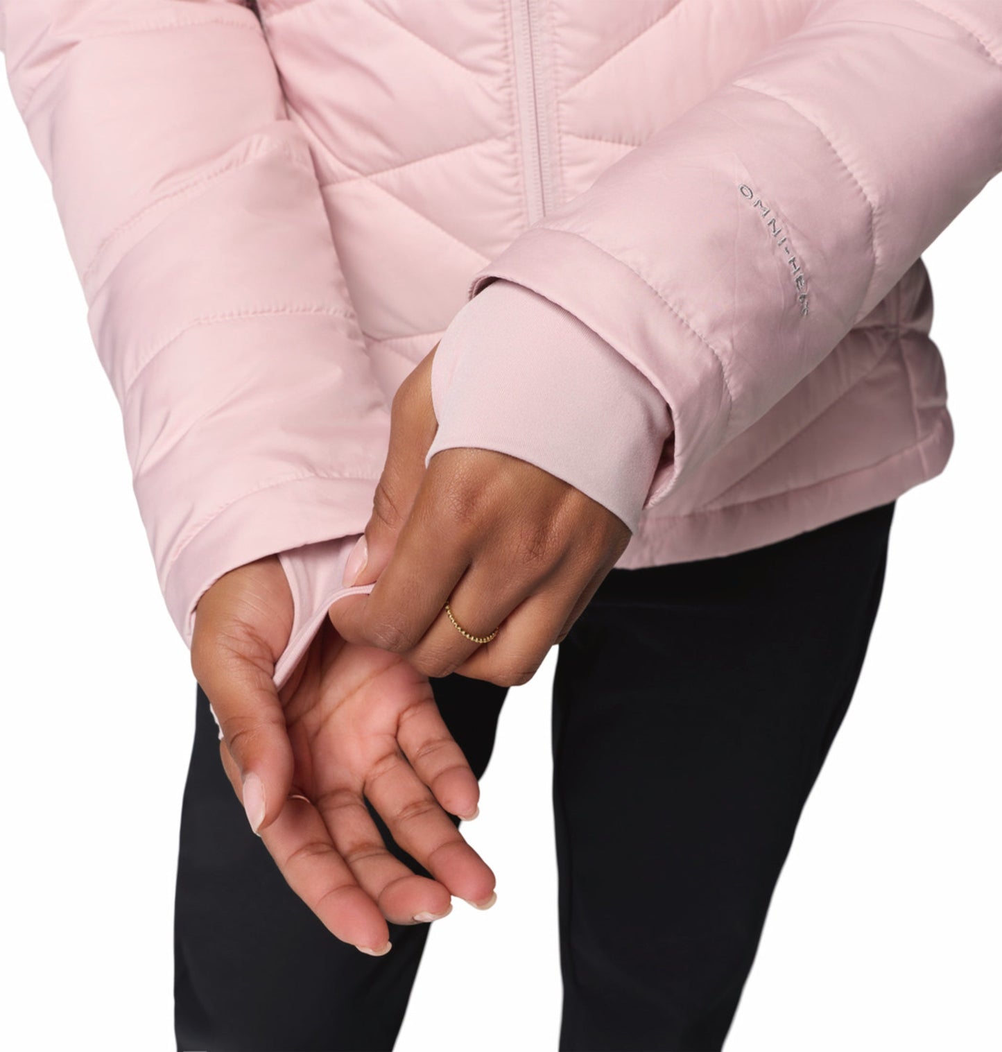 women red omni heat reflective heavenly down jacket